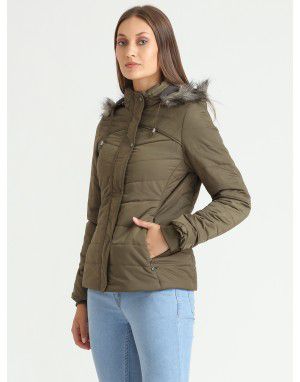 Women Quilted Puffer  Jacket Olive